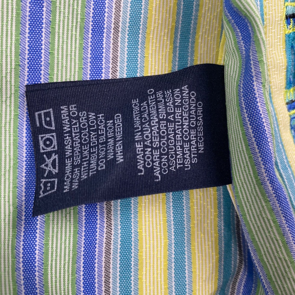 Robert Graham Mens Striped Button Down Shirt Blue Yellow Guitar Cuffs Size Small - Picture 3 of 10